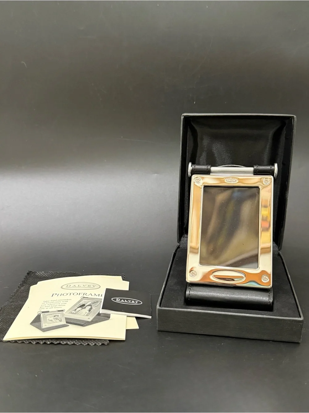 Vintage 2002 DALVEY Scotland Stainless Steel & Leather Travel Photo Frame NOS